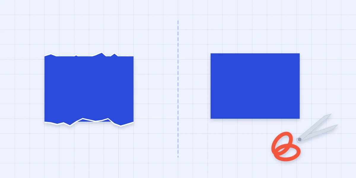A torn paper edge with a soft white core beside a crisp cut paper edge