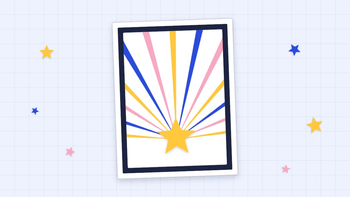 A handmade congratulations card with a burst of paper rays and a large yellow star on a navy mat