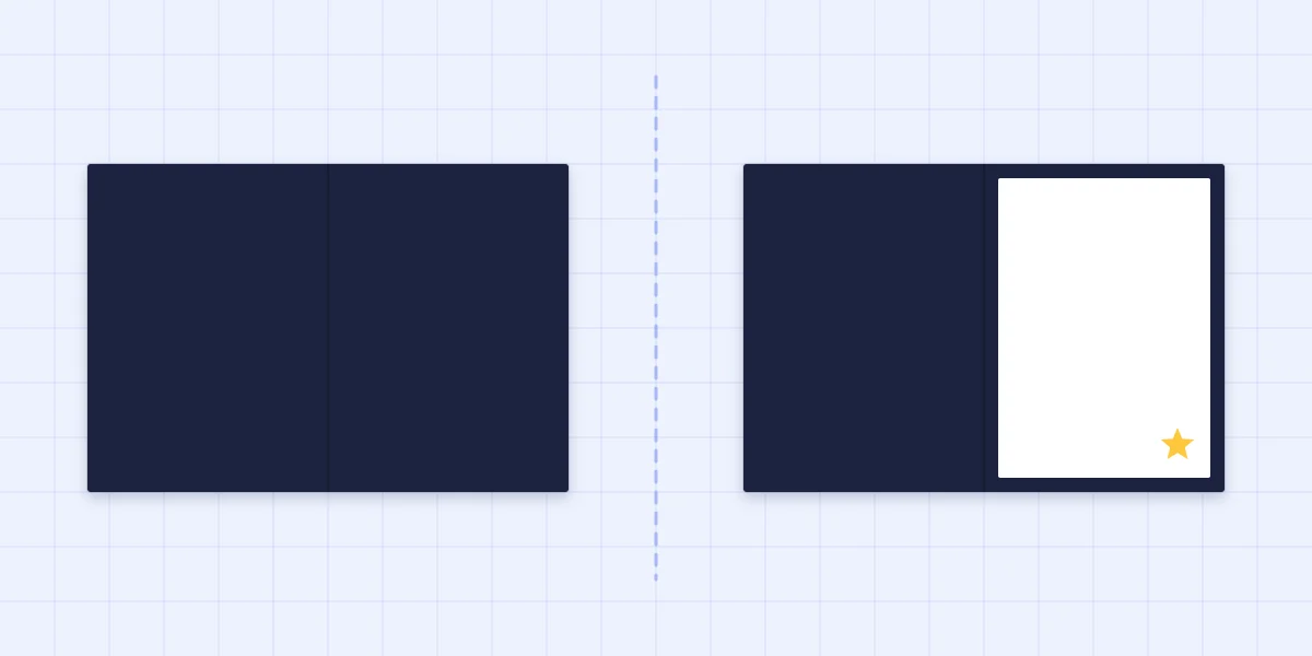 A dark card with a bare inside beside the same card with a white liner panel and a small star