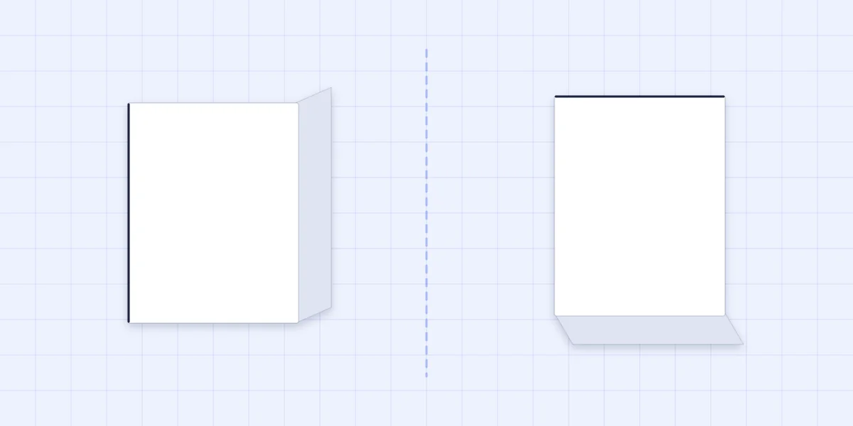 A side-fold card and a top-fold tent card standing side by side