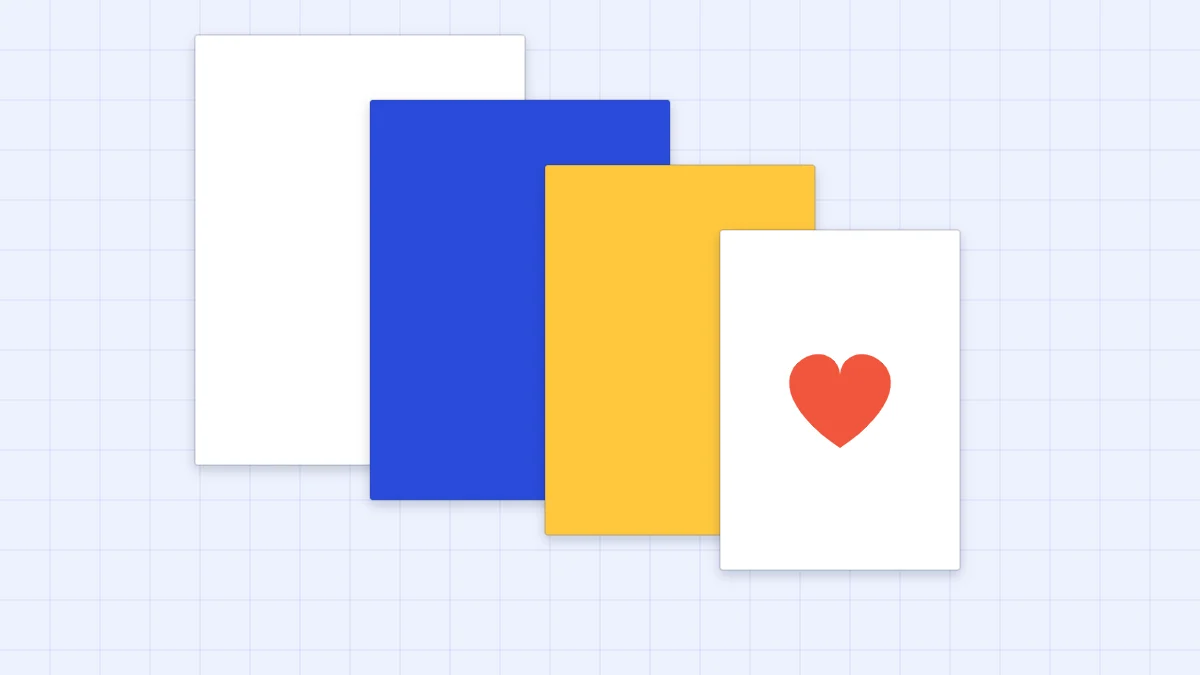 Four cardstock layers offset to show the order: white base, blue mat, yellow mat and a white panel with a heart