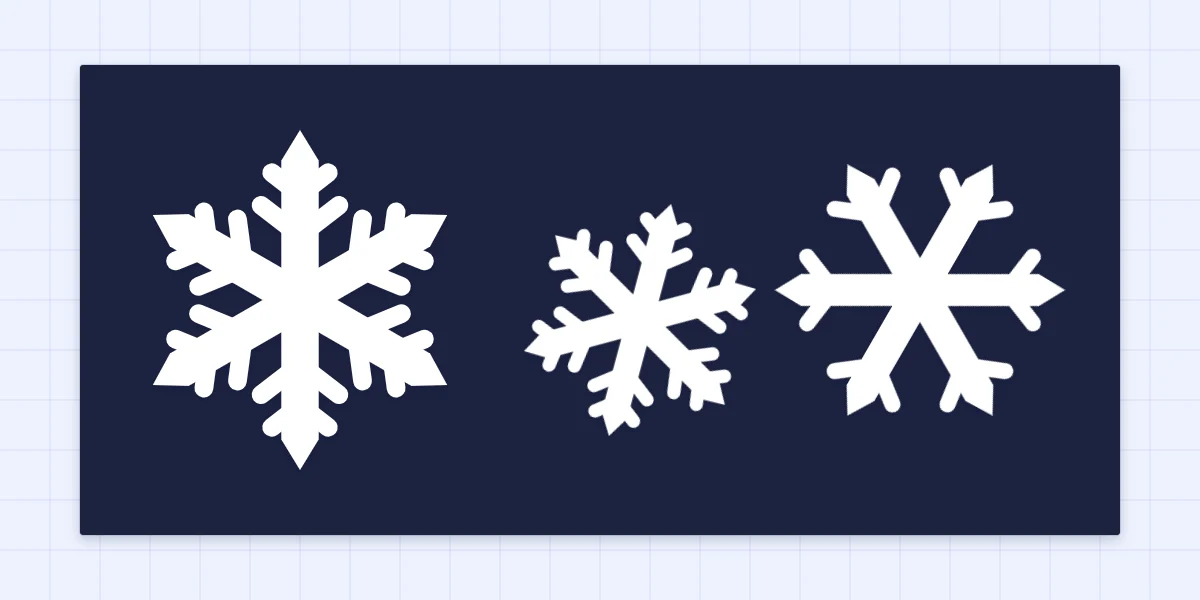 Three unfolded white paper snowflakes with different patterns on a dark sheet