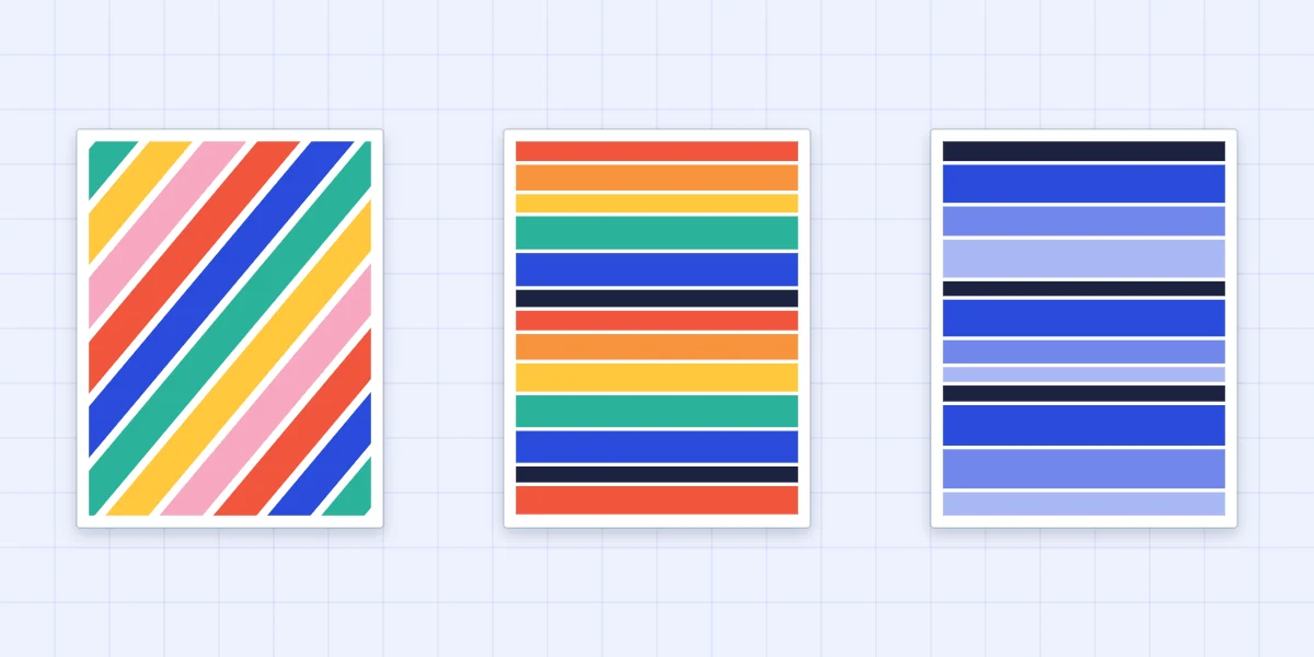 Three paper strip card variations: diagonal strips, rainbow order and shades of one color