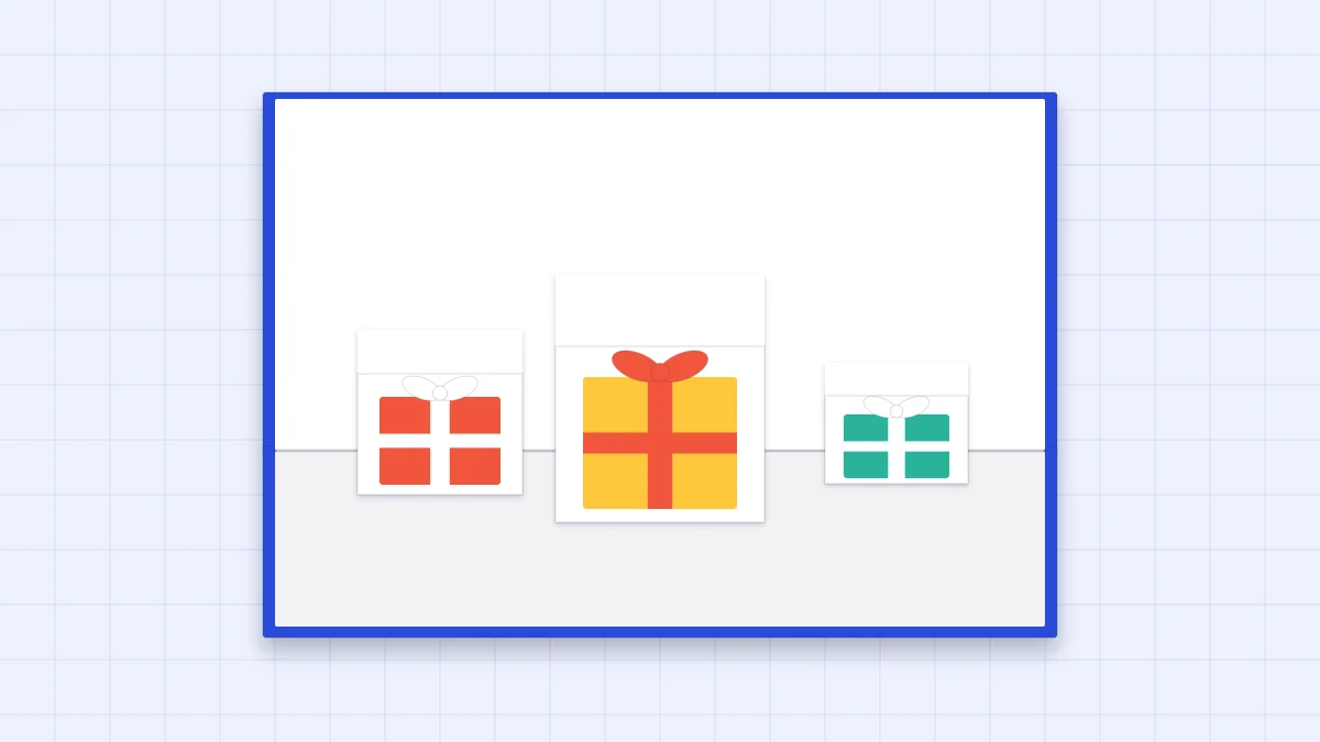 An open pop-up birthday card with three paper gift boxes standing up from the center fold